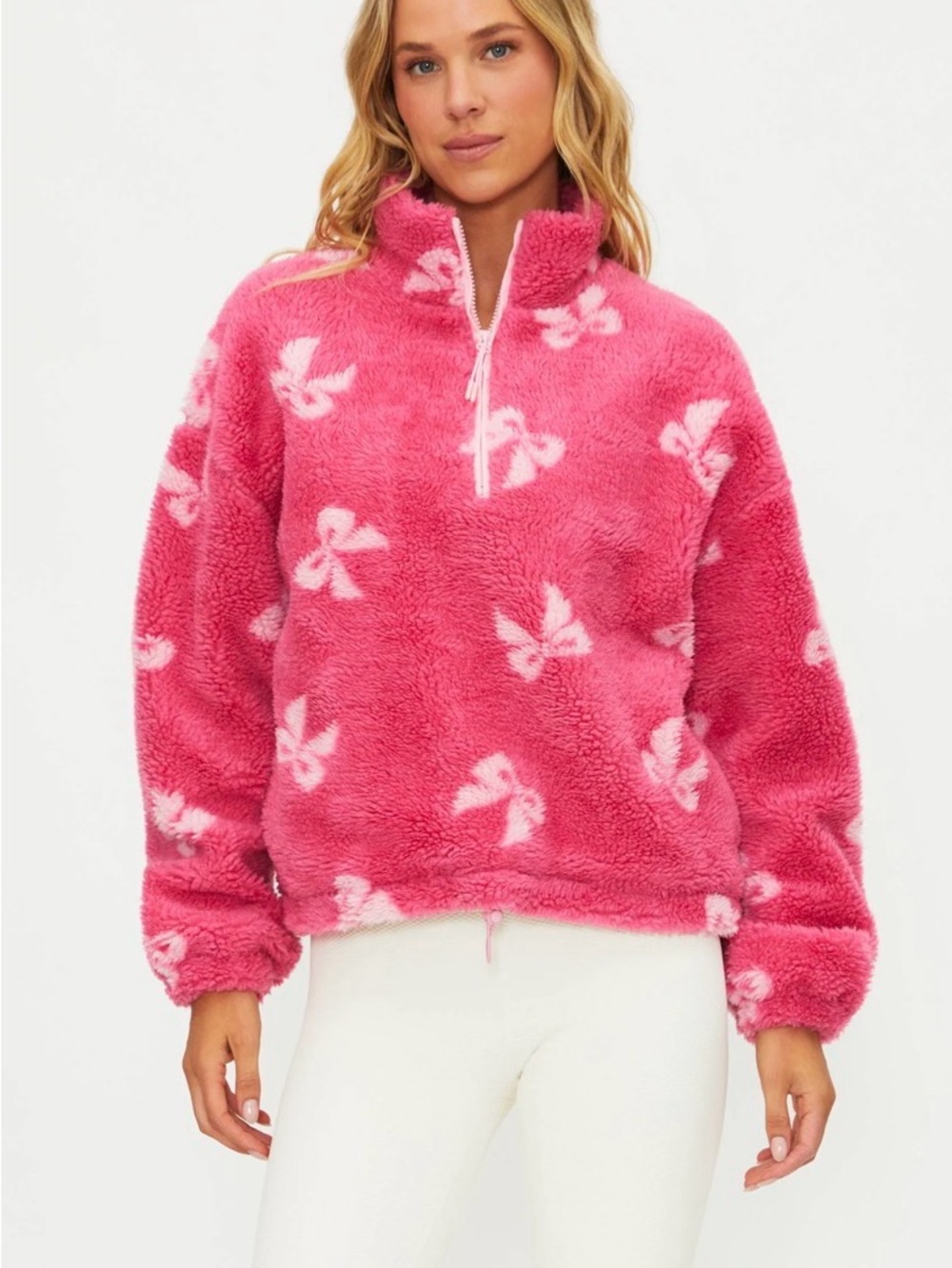 NWT Anthropologie X Beach Riot Leona Sherpa Pullover - Pink Bows Size M